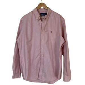 Ralph Lauren Mens Custom Fit Button Down Shirt‎ XLT Red White Stripe Pony